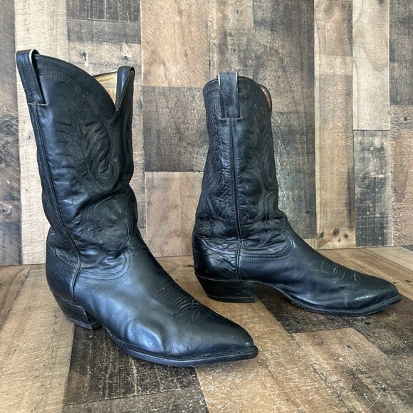 Tony Lama Vintage Classic Black Vibram Sole Western Cowboy Boots Mens 11.5 D - Picture 3 of 12